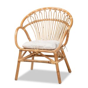 Benicia Modern Bohemian Natural Brown Rattan Dining Chair