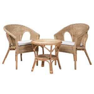 Abbey Modern Bohemian Natural Brown Antique Rattan 3-Piece Living Room Set