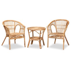 Alleta Modern Bohemian Natural Brown Rattan 3-Piece Living Room Set