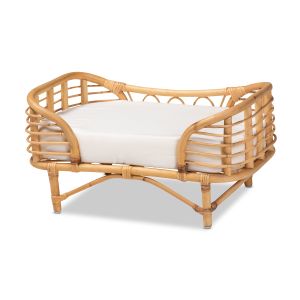 Malino Modern Bohemian  Natural Brown Rattan Pet Bed with Cushion