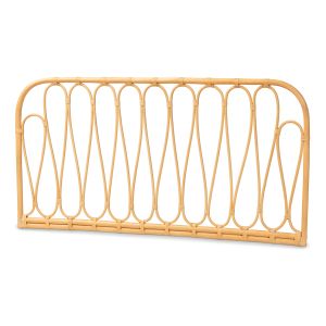 Carrick Modern Bohemian Natural Brown Rattan Queen Size Wall-mount Headboard