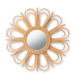 Sakura Modern Bohemian Natural Brown Rattan Accent Wall Mirror