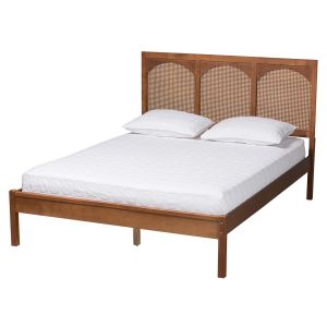 Blossom Traditional Ash Walnut Finished Wood and Rattan King Size Platform Bed