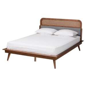 Irina Grey Fabric and Ash Walnut Finished Wood King Size Platform Bed