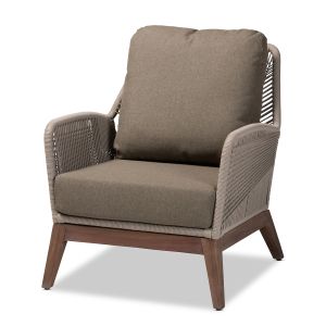 Jennifer Mid-Century Transitional Grey Woven Rope Mahogany Accent Chair