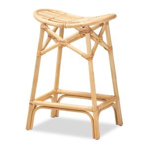 Elgon Modern Bohemian Natural Brown Rattan Counter Stool