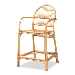 Tugera Modern Bohemian Natural Brown Rattan Counter Stool
