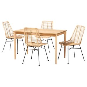 Manhattan Modern Bohemian Rattan and Natural Oak Finish Wood 5-Piece Dining Set