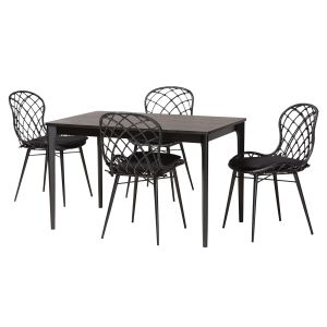 Sabelle Modern Bohemian Black Finished Wood and Rattan 5-Piece Dining Set