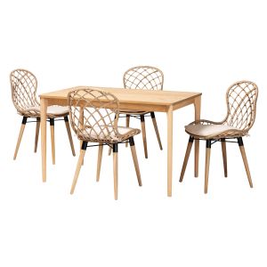 Sabelle Greywashed Rattan and Natural Brown Finished Wood 5-Piece Dining Set
