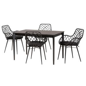 Ballerina Modern Bohemian Black Finished Wood and Rattan 5-Piece Dining Set