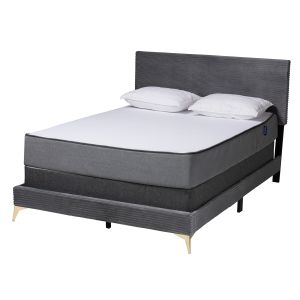 Abberton Modern and Contemporary Grey Velvet and Gold Metal Queen Size Panel Bed