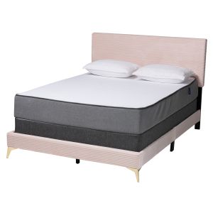Abberton Modern and Contemporary Light Pink Velvet and Gold Metal Queen Size Panel Bed