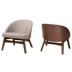 Lovella Mid-Century Modern Grey Fabric and Walnut Brown Finished Wood 2-Piece Accent Chair Set