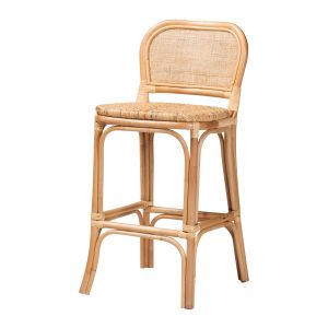 Adrena Modern Bohemian Natural Brown Rattan Bar Stool
