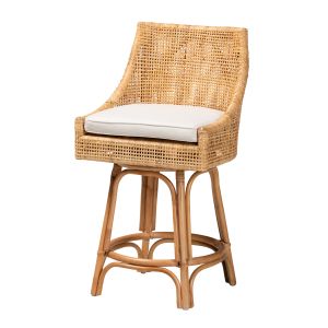 Bella Modern Bohemian Natural Brown Rattan Counter Stool
