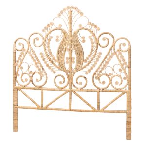 Caelinus Modern Bohemian Natural Brown Rattan Queen Size Standalone Headboard