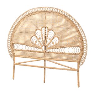 Marlette Modern Bohemian Natural Brown Rattan Queen Size Standalone Headboard