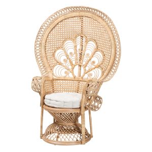 Ediva Modern Bohemian Natural Brown Rattan Peacock Accent Chair