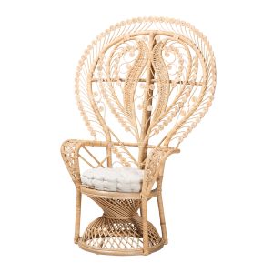 Fedra Modern Bohemian Natural Brown Rattan Peacock Accent Chair