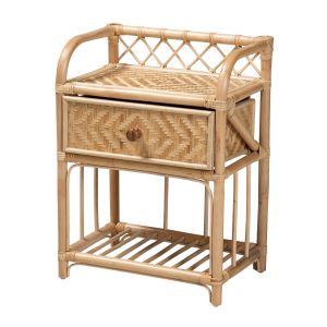 Kobie Modern Bohemian Natural Brown Rattan 1-Drawer Nightstand