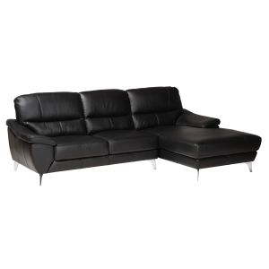 Townsend Modern Black Full Leather Sectional Sofa with Right Facing Chaise
