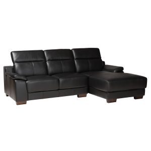 Reverie Modern Black Full  Leather Sectional Sofa with Right Facing Chaise