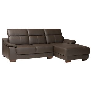 Reverie Modern Brown Full  Leather Sectional Sofa with Right Facing Chaise