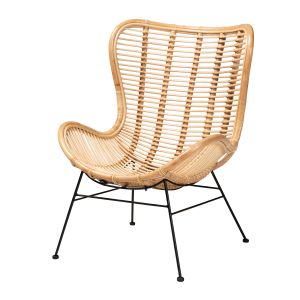 Colorado Modern Bohemian Natural Brown Rattan and Black Metal Accent Chair