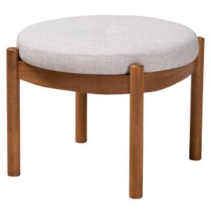Iliana Japandi Greyish Beige Fabric and Walnut Brown Finished Wood Ottoman