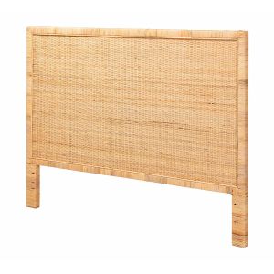 Adelyn Modern Bohemian Natural Brown Rattan and Mahogany Wood King Headboard