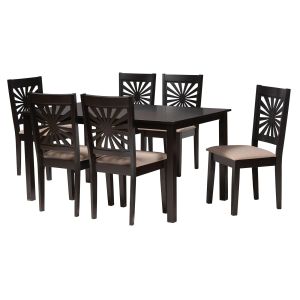 Olympia Modern Beige Fabric and Espresso Brown Finished Wood 7-Piece Dining Set