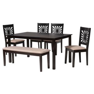 Olympia Modern Beige Fabric and Espresso Brown Finished Wood 6-Piece Dining Set