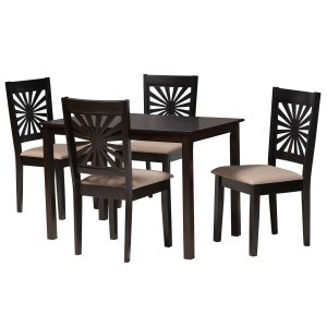 Olympia Modern Beige Fabric and Espresso Brown Finished Wood 5-Piece Dining Set