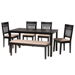 Genesis Modern Beige Fabric and Dark Brown Finished Wood 6-Piece Dining Set