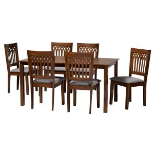 Genesis Modern Grey Fabric and Walnut Brown Finished Wood 7-Piece Dining Set