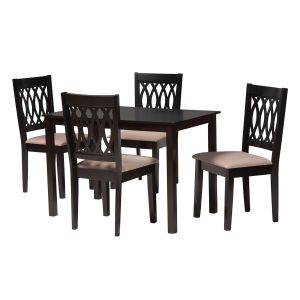 Florencia Modern Beige Fabric and Espresso Brown Finished Wood 5-Pcs Dining Set