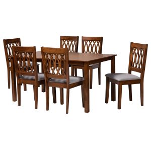 Florencia Modern Grey Fabric and Walnut Brown Finished Wood 7-Piece Dining Set