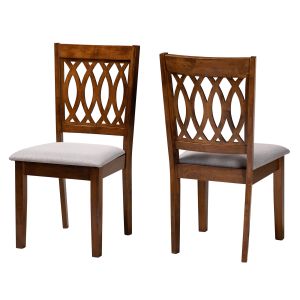Florencia Modern Grey Fabric and Walnut Brown Finished Wood Dining Chair