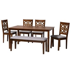 Abigail Modern Grey Fabric and Walnut Brown Finished Wood 6-Piece Dining Set