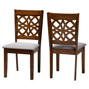 Abigail Modern Grey Fabric and Walnut Brown Finished Wood 2-Piece Dining Chair Set