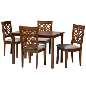 Abigail Modern Grey Fabric and Walnut Brown Finished Wood 5-Piece Dining Set