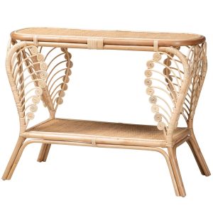 Bastet Modern Bohemian Natural Brown Rattan 2-Tier Console Table