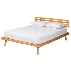 Joaquin Modern Japandi Rustic Brown Finished Wood Queen Size Platform Bed