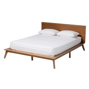 Wheatley Mid-Century Modern Walnut Brown Finished Wood Queen Size Platform Bed