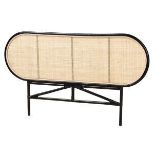 Reegan Modern Bohemian Two-Tone Black and Natural Brown Rattan Queen Headboard