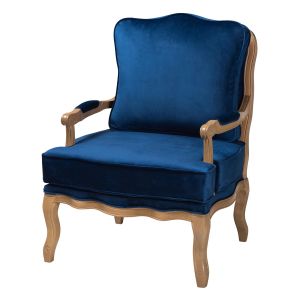 Jules Traditional Navy Blue Fabric French Oak Brown Finished Wood Accent Chair