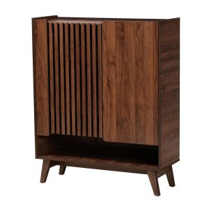 Paricia Mid-Century Modern Walnut Brown Finished Wood Shoe Cabinet
