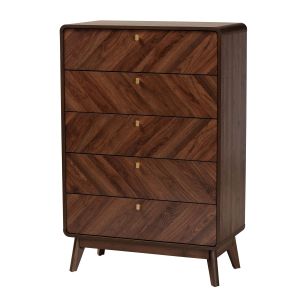 Markell Modern Transitional Walnut Brown Finished Wood 5-Drawer Storage Chest