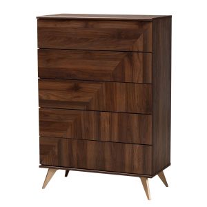 Graceland Modern Transitional Walnut Brown Finished Wood 5-Drawer Storage Chest